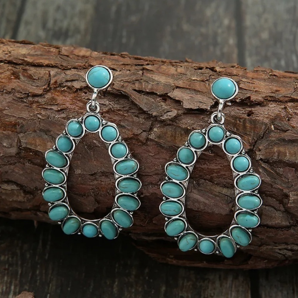 Water droplet retro bohemian turquoise dangling earrings